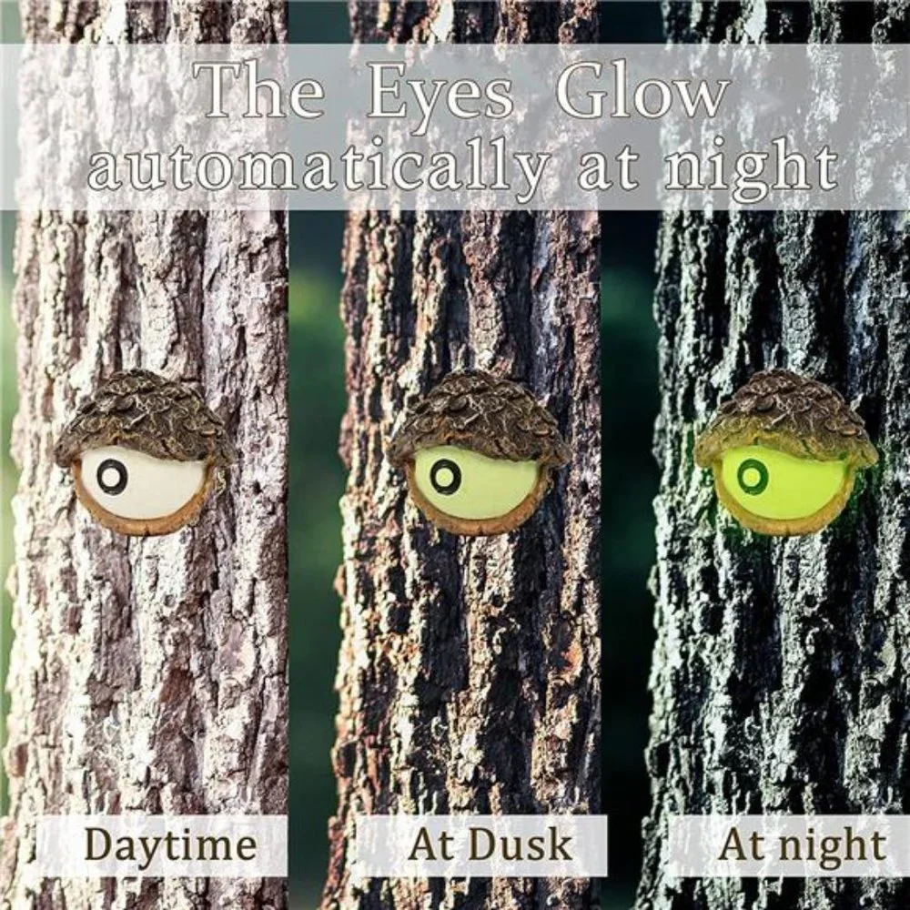 Tree Face Decor Bird Feeder Outdoor, Eyes Glow in Dark Fun Old Man Tree Hugger